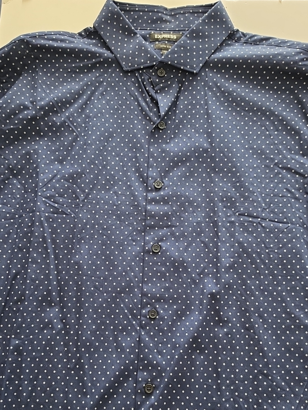 Express Men's Navy Blue Dot Print Button-Down Long Sleeve Shirt